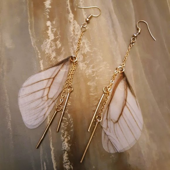 Nwt DRAGONFLY Drop Dangle Earrings 4" Goldtone - Picture 1 of 8